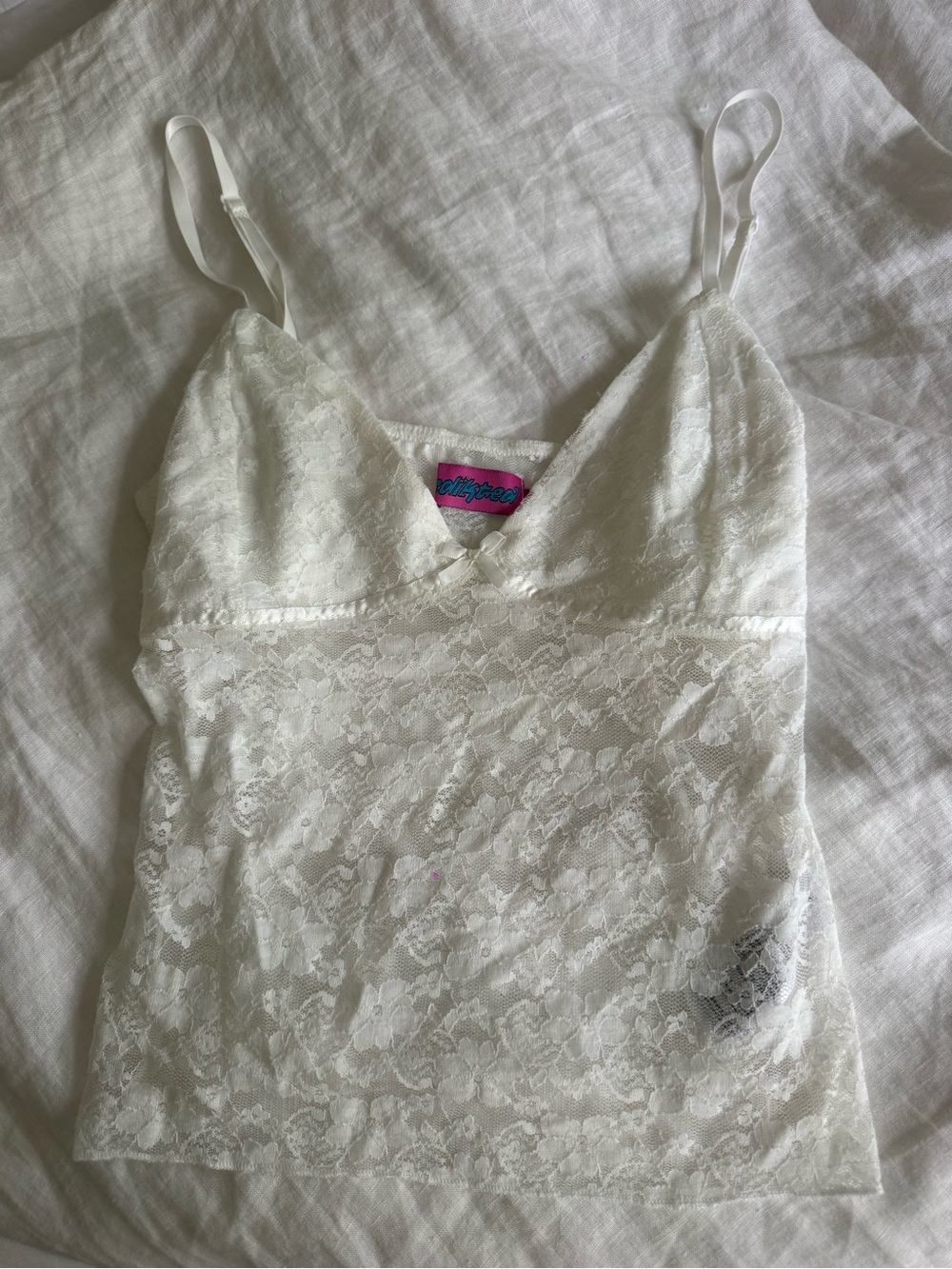 Edikted White Lace Spaghetti Strap Tank Top